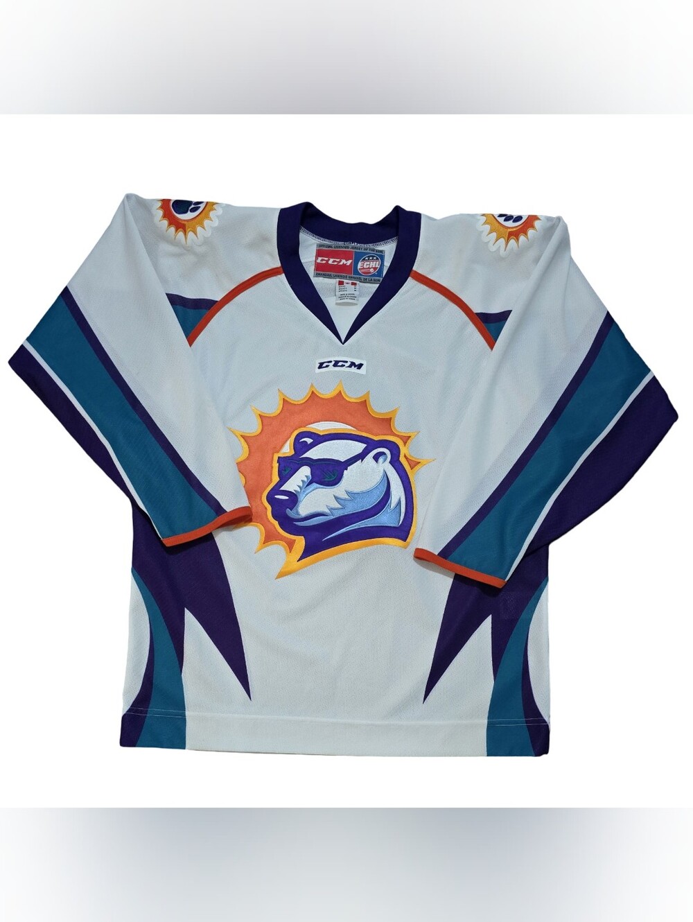 Orlando Solar Bears Jersey Mens Med White ECHL Hockey CCM Polar Bear Logo